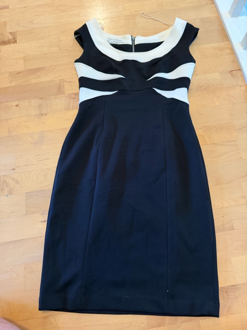 Maggy London Black and White Sculpted Midi Sheath Dress
